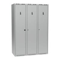 Garderobeskab PRO i st&aring;l, model H, 3 rum, lige tag, lys gr&aring;