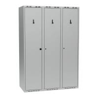 Garderobeskab PRO i st&aring;l, model H, 3 rum, lige tag, lys gr&aring;