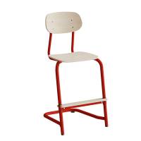 Atlas elevstol fritsving med fodplade hvid egelaminat med r&oslash;dt stel