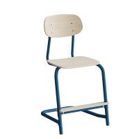 Atlas elevstol fritsving med fodplade hvid egelaminat og blåt stel