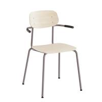 Atlas elevstol med armlæn hvidpigmenteret egelaminat og gråt stel