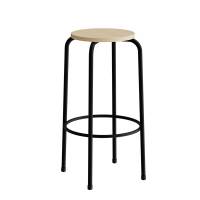 Bertil taburet med birk laminat s&aelig;de og sort stel