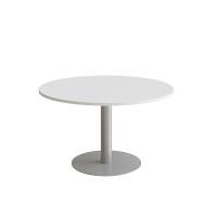 Cirkum bord &Oslash;120cm 72cm h&oslash;j i hvid laminat med alugr&aring;t stel