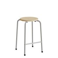 David taburet med massiv birk sæde og alugråt stel