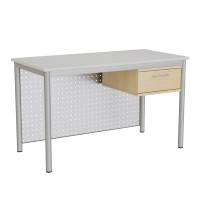 L&aelig;rerbord Combi 140x70cm i lys gr&aring; laminat med alugr&aring;t stel 