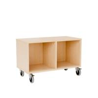Stig reol med 2 rum p&aring; store hjul 520x810x400mm birk laminat