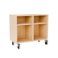 Stig reol med 4 rum p&aring; store hjul 710x810x400mm birk laminat