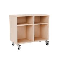 Stig reol med 4 rum p&aring; store hjul 710x810x400mm lys eg laminat