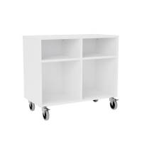 Stig reol med 4 rum p&aring; store hjul 710x810x400mm hvid laminat