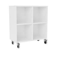 Stig reol med 4 rum p&aring; store hjul 905x810x400mm hvid laminat