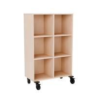 Stig reol med 6 rum p&aring; hjulplade 1300x810x400mm lys eg laminat