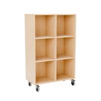 Stig reol med 6 rum p&aring; store hjul 1290x810x400mm birk laminat