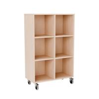 Stig reol med 6 rum p&aring; store hjul 1290x810x400mm lys eg laminat