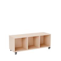 Stig reol med 3 rum p&aring; sm&aring; hjul 480x1200x400mm lys eg laminat