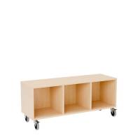 Stig reol med 3 rum p&aring; store hjul 520x1200x400mm birk laminat