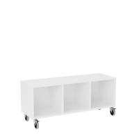 Stig reol med 3 rum p&aring; store hjul 520x1200x400mm hvid laminat