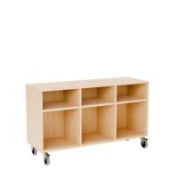 Stig reol med 6 rum p&aring; store hjul 710x1200x400mm birk laminat