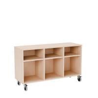 Stig reol med 6 rum p&aring; store hjul 710x1200x400mm lys eg laminat