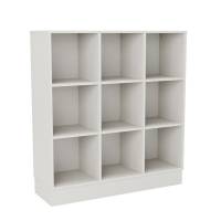 Stig reol med 9 rum p&aring; sokkel 1300x1200x400mm gr&aring; laminat