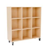 Stig reol med 9 rum p&aring; store hjul 1290x1200x400mm birk laminat