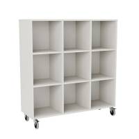 Stig reol med 9 rum p&aring; store hjul 1290x1200x400mm gr&aring; laminat