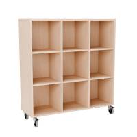 Stig reol med 9 rum p&aring; store hjul 1290x1200x400mm lys eg laminat