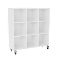Stig reol med 9 rum p&aring; store hjul 1290x1200x400mm hvid laminat