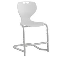 Tarris elevstol med hvidt s&aelig;de, s&oslash;lv stel og fodst&oslash;tte