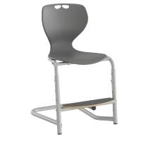 Tarris elevstol med gr&aring;t s&aelig;de, s&oslash;lv stel og fodplade