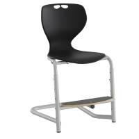 Tarris elevstol med sort s&aelig;de, s&oslash;lv stel og fodplade