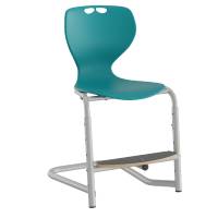 Tarris elevstol med turkis s&aelig;de, s&oslash;lv stel og fodplade