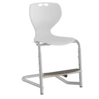 Tarris elevstol med hvidt s&aelig;de, s&oslash;lv stel og fodplade