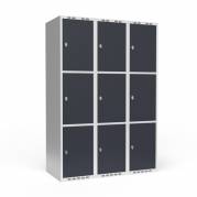 Garderobeskab 3x400mm med lige tag, 3 rum i h&oslash;jden med antracit d&oslash;re og greb til h&aelig;ngel&aring;se