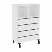 Stig opbevaringsmodul med 2 rum og 8 skuffer p&aring; hjul i hvid laminat 