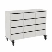 Stig opbevaringsmodul med 12 skuffer p&aring; hjul i gr&aring; laminat 