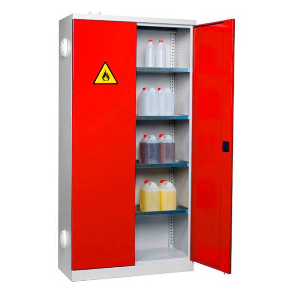 Kemikalieskab SMV med 4 hylder 1990x1000x435mm, røde døre
