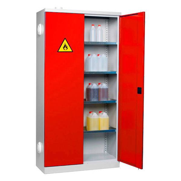 Kemikalieskab SMV med 4 hylder 1990x1000x435mm, r&oslash;de d&oslash;re