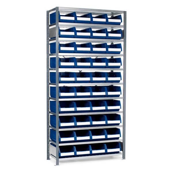 Lagerreol V06 til smådele nr.1 inkl. 40 plastkasser, dybde 400mm