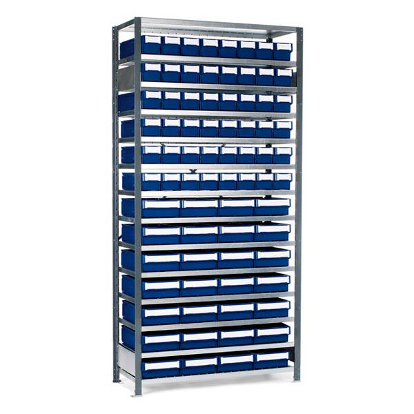 Lagerreol V06 til smådele nr.3 inkl. 76 plastkasser, dybde 400mm