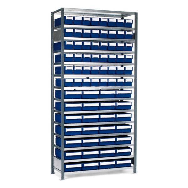 Lagerreol V06 til sm&aring;dele nr.3 inkl. 76 plastkasser, dybde 400mm