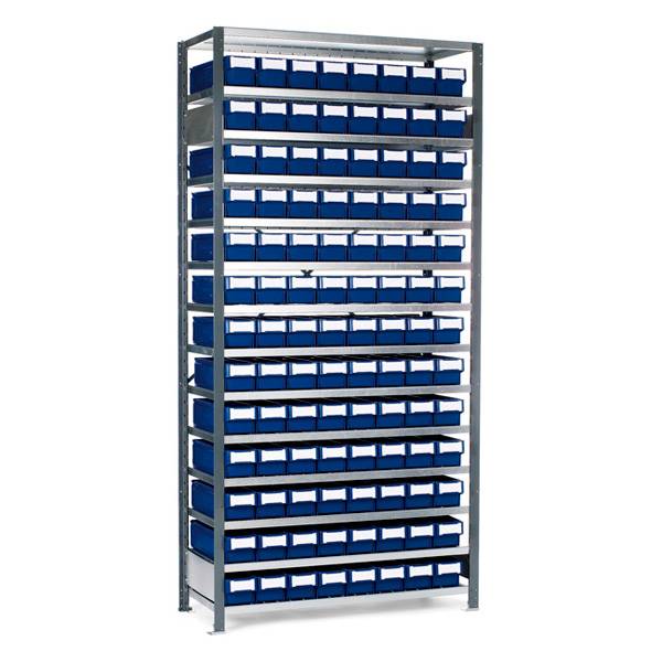 Lagerreol V06 til smådele nr.4 inkl. 104 plastkasser, dybde 300mm