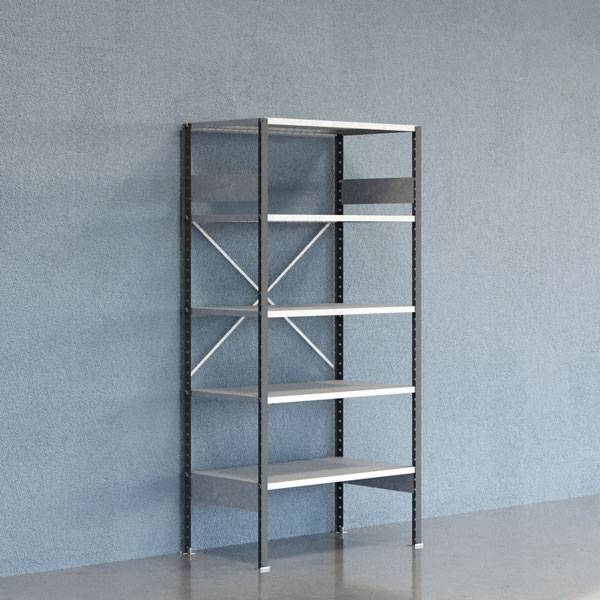 Lagerreol V06 startfag med &aring;ben gavl 2100x1000x600mm galvaniseret