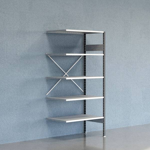 Lagerreol V06 udvidelsesfag med &aring;ben gavl 2100x1000x600mm galvaniseret