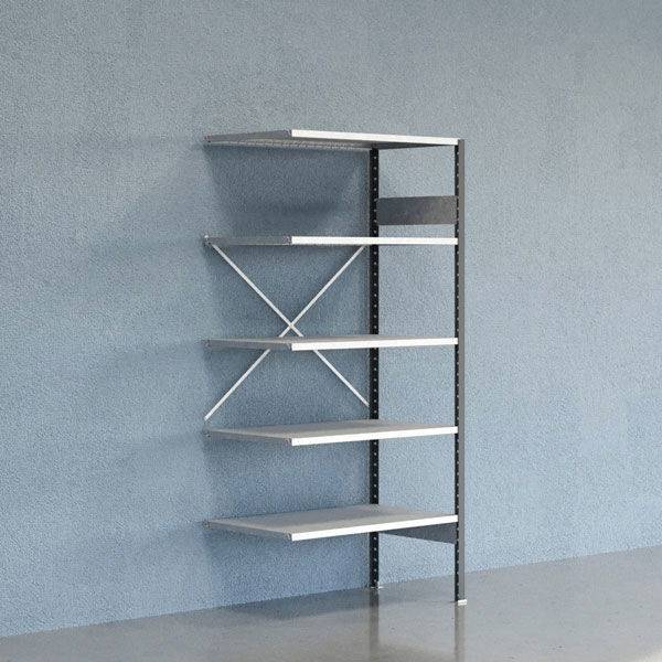 Lagerreol V06 udvidelsesfag med &aring;ben gavl 2100x1000x600mm galvaniseret