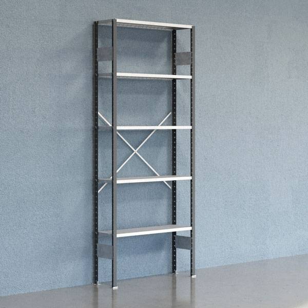 Lagerreol V06 startfag med &aring;ben gavl 2500x1000x300mm galvaniseret