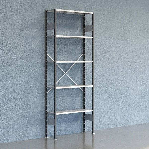 Lagerreol V06 startfag med &aring;ben gavl 2500x1000x300mm galvaniseret