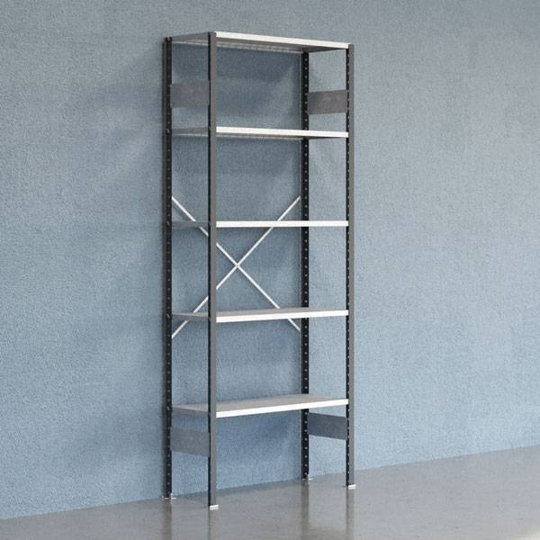 Lagerreol V06 startfag med &aring;ben gavl 2500x1000x400mm galvaniseret
