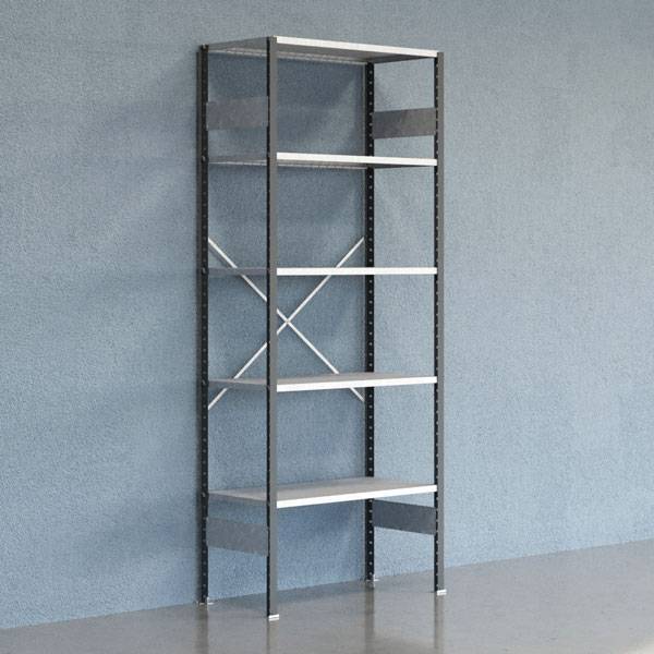 Lagerreol V06 startfag med &aring;ben gavl 2500x1000x500mm galvaniseret