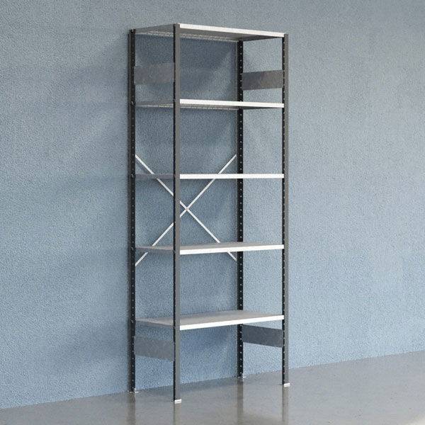 Lagerreol V06 startfag med &aring;ben gavl 2500x1000x500mm galvaniseret