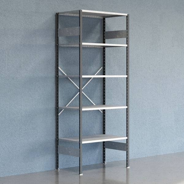 Lagerreol V06 startfag med &aring;ben gavl 2500x1000x600mm galvaniseret